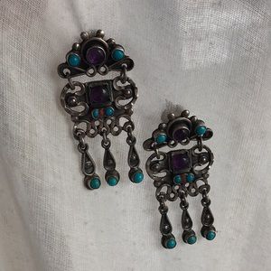 Vintage Mexican sterling silver gem earrings